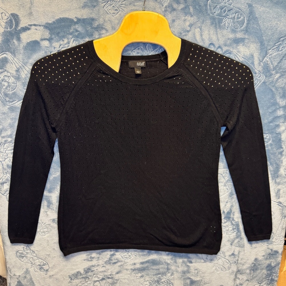 1819 | a.n.a Pointelle Knit Raglan Sleeve Lightweight Sweater Black Womens L